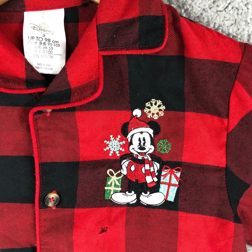 Disney Mickey Mouse Christmas Pajama Top Red Black Buffalo Plaid Toddler Size 3 - Picture 5 of 13